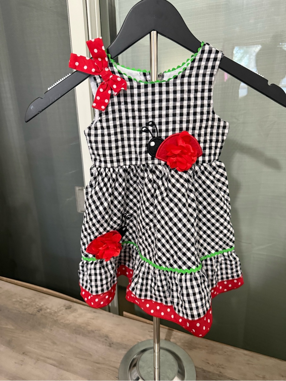 Youngland Black & White Gingham Dress with Red Accents
